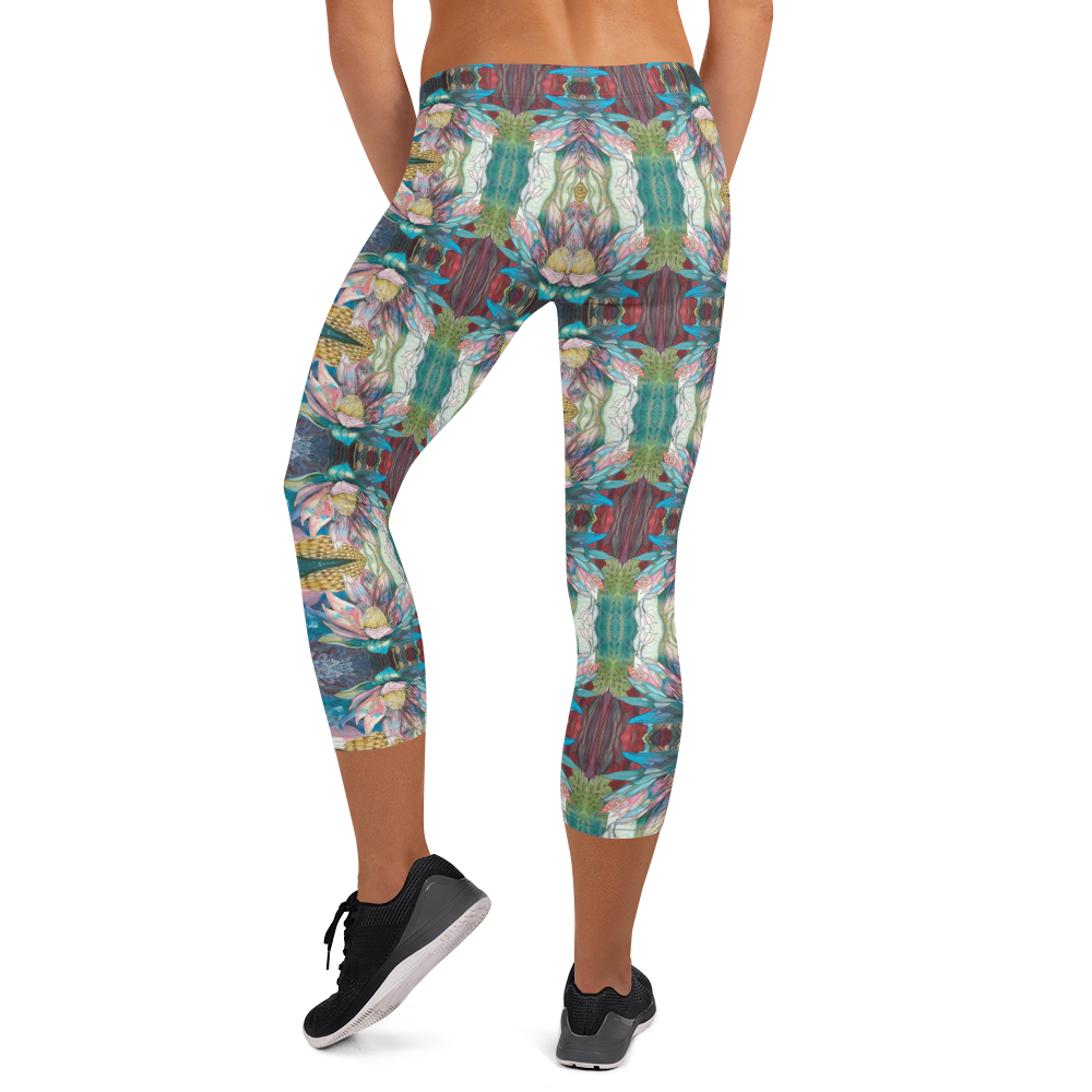 Floral Blues Capri Leggings