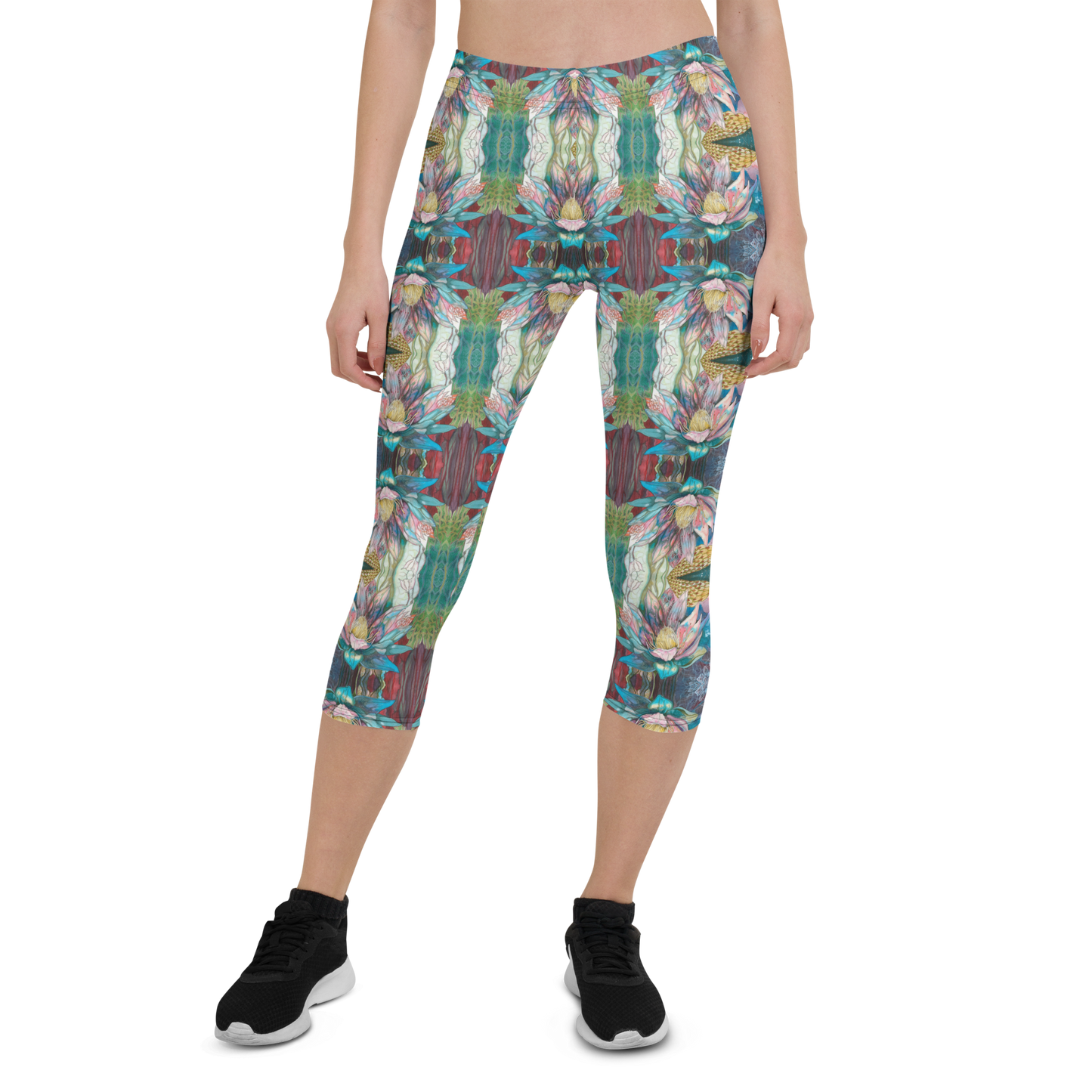 Floral Blues High Waist Capri Leggings