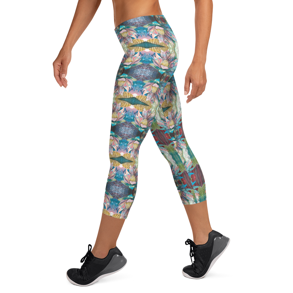 Floral Blues Capri Leggings