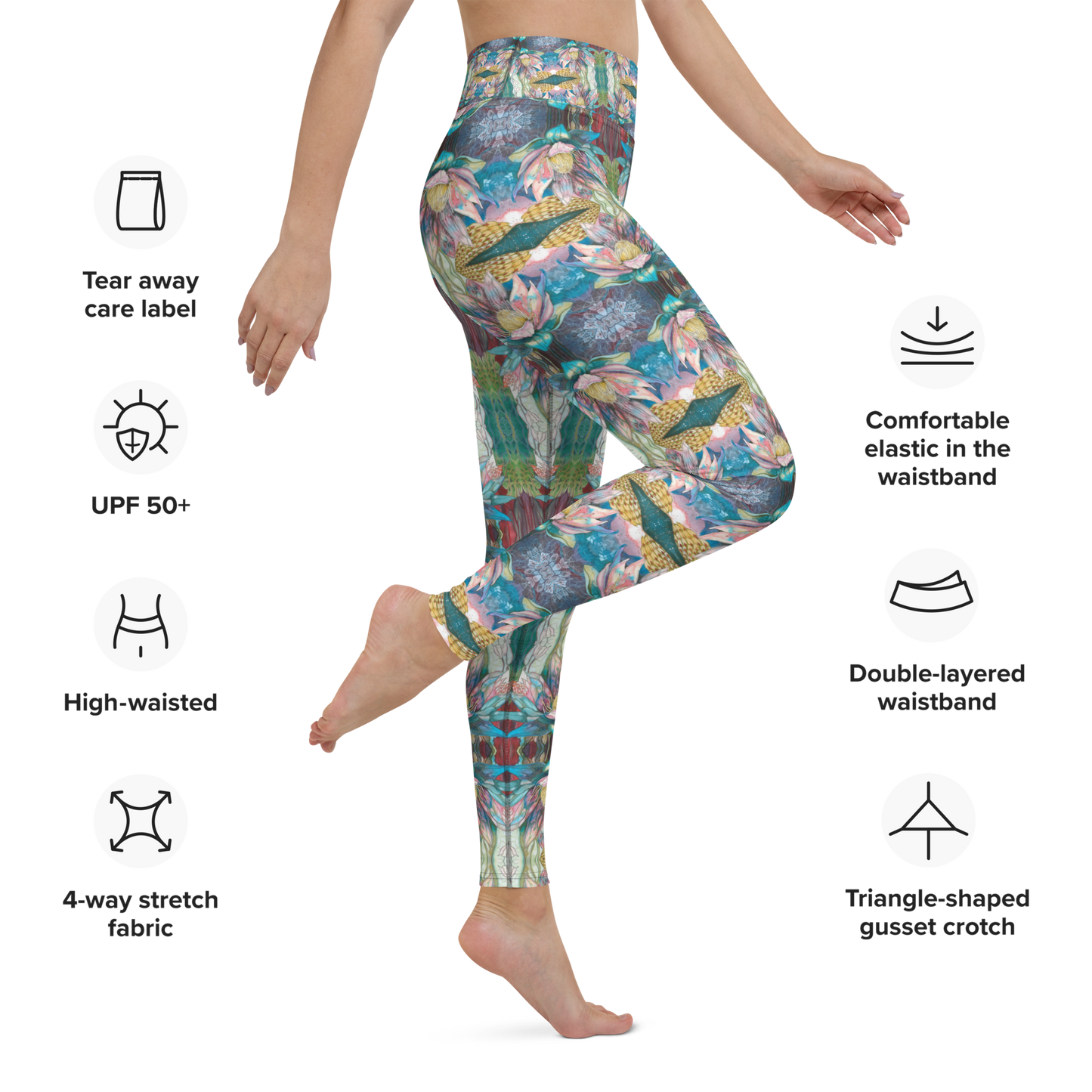 Floral Blues High Waist Leggings