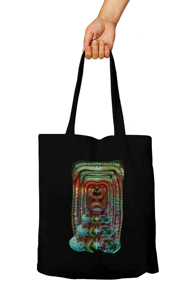 Psychedelic Tiki Tote Bag with Zipper