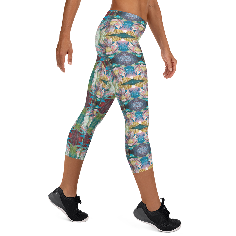 Floral Blues Capri Leggings